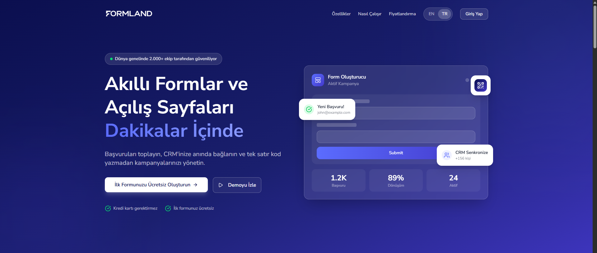 Formland web sitesi önizlemesi