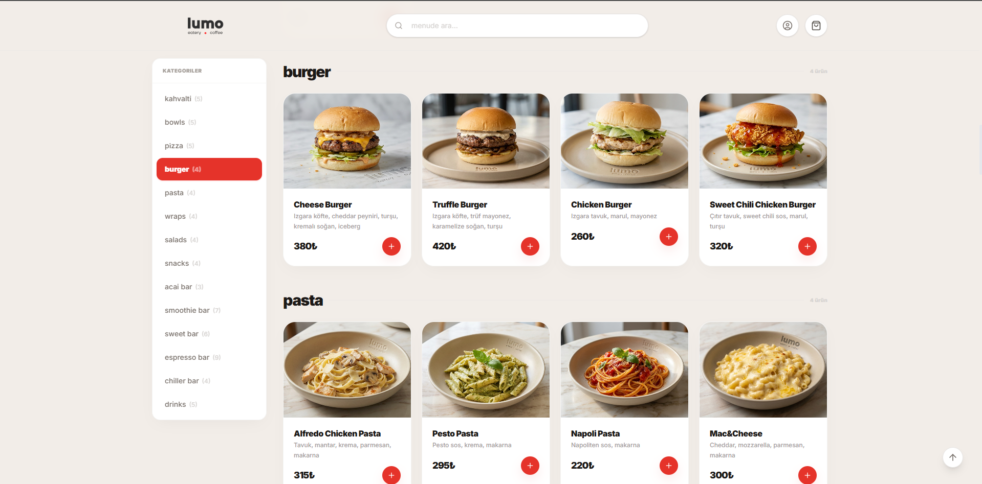 Lumo Coffee web sitesi önizlemesi